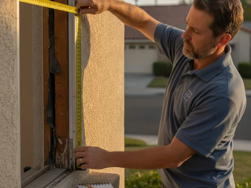 Tape across a window opening on a house exterior