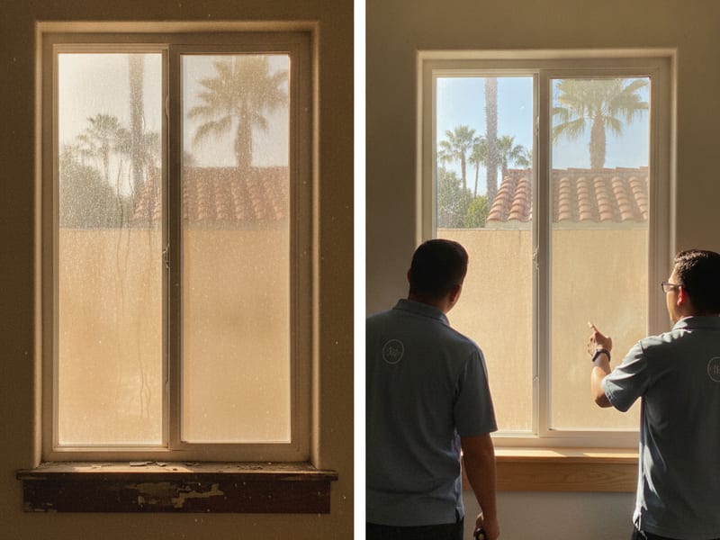 Insulated glass unit beside an older single-pane aluminum window