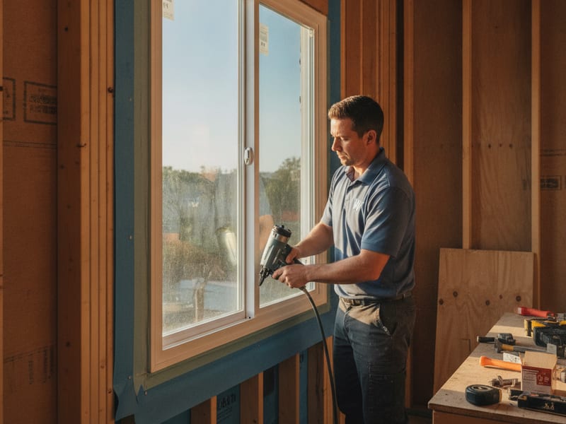New window with a nailing fin set in an open framed wall